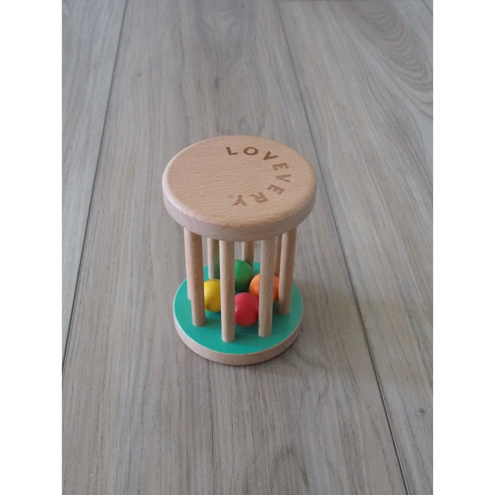 Lovevery Rolling Bell Rattle Wood Multicolor Montessori Toy OS Excellent
